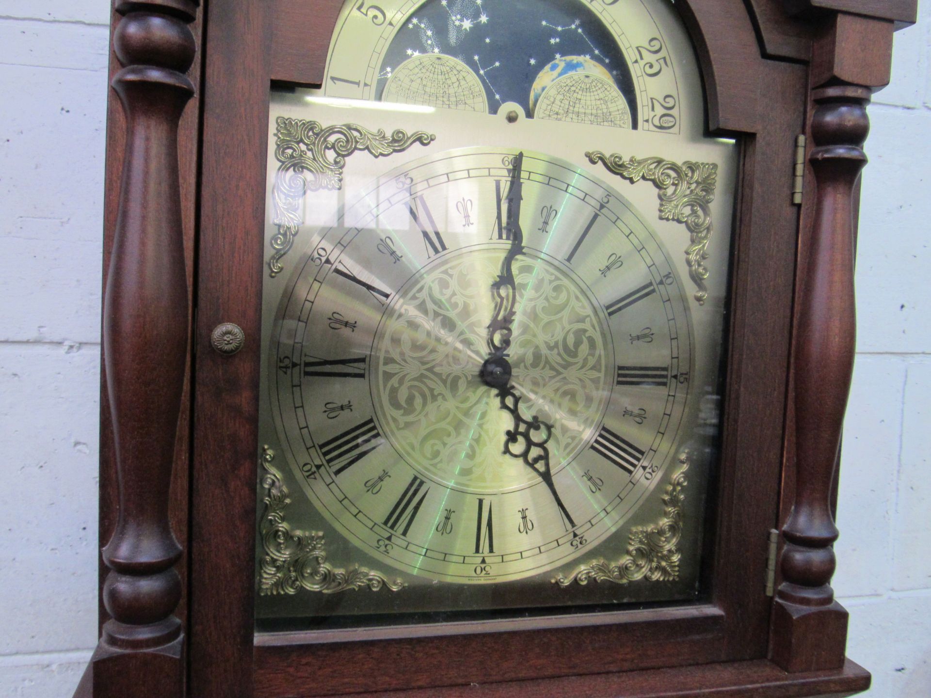 Denclock by Scan Clock Export in Denmark. Moon phase longcase clock with brass face and glass - Image 2 of 3