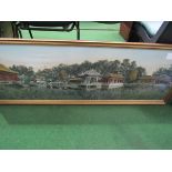 Framed and glazed tapestry Oriental Temple scene; pair of limited edition prints of Repulse Bay,