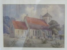 Framed and glazed watercolour of Preston church, Preston Park, Sussex, signed by George De Paris,
