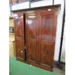 Edwardian Mahogany 3 section wardrobe, with hanging space above drawers, and flame mahogany panel