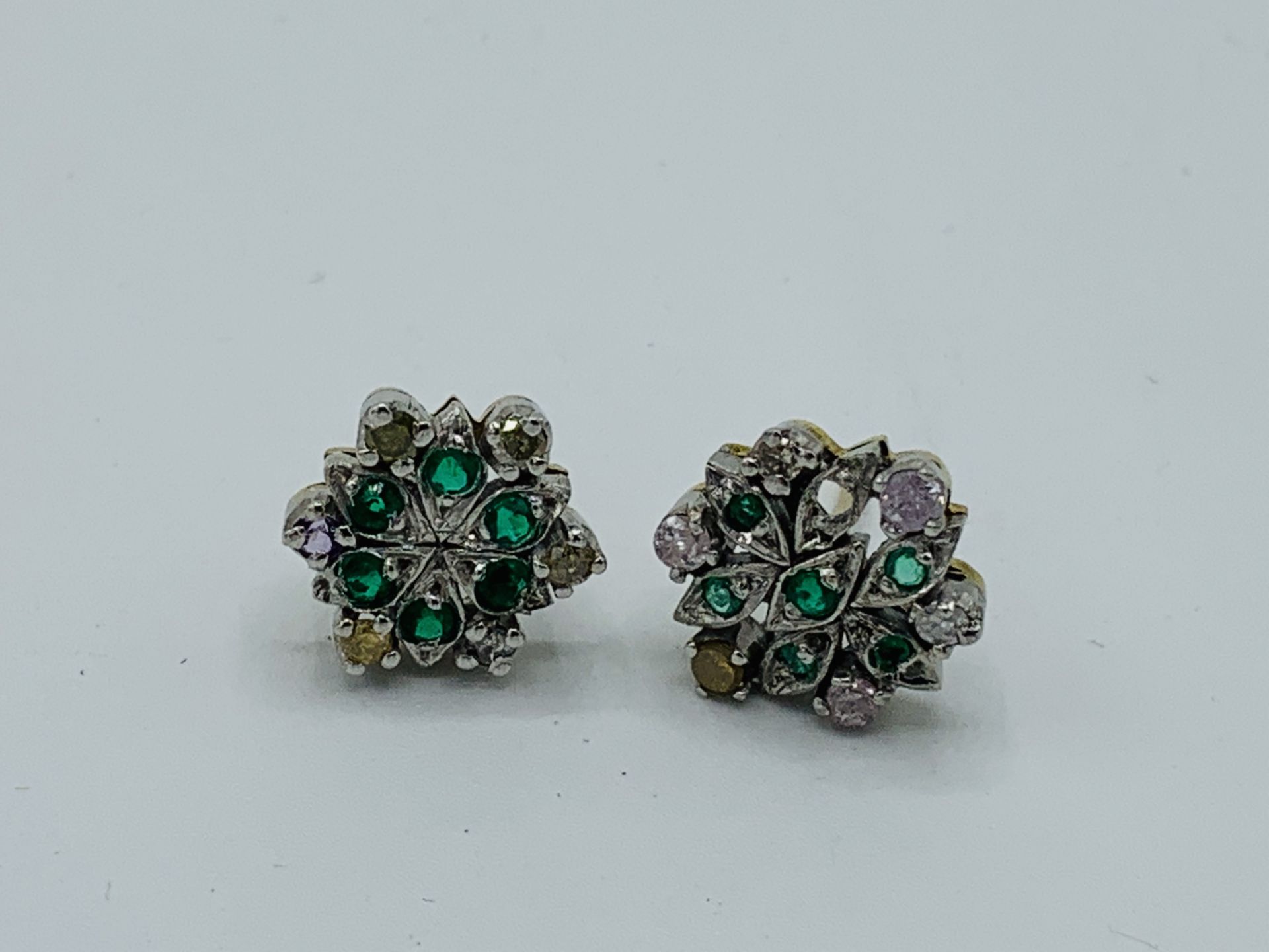 Two emerald and diamond earrings, one as found. Estimate £50-80. - Image 2 of 4