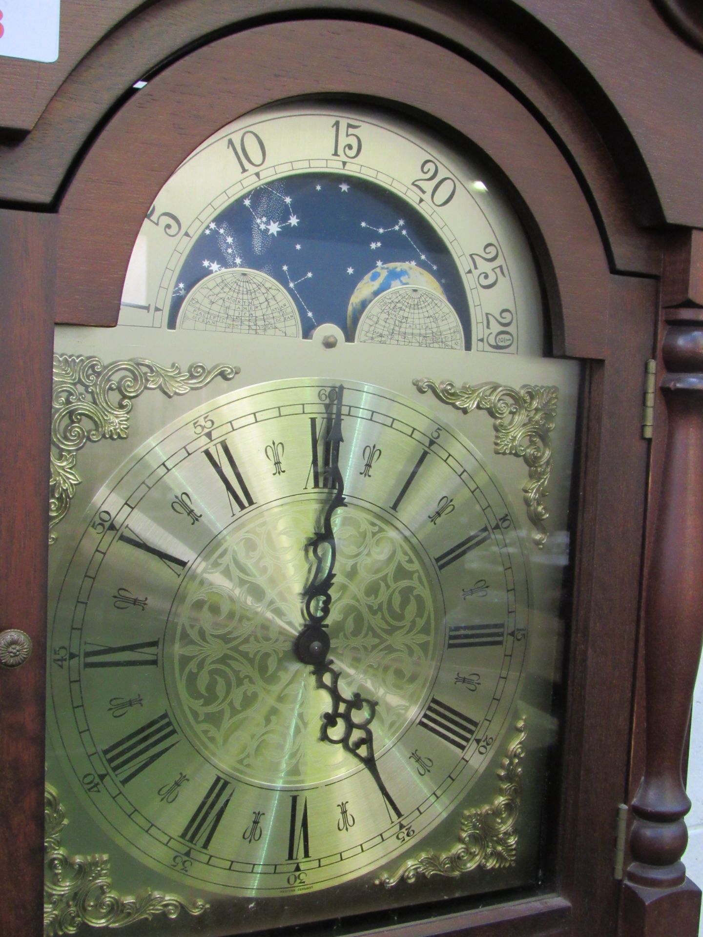 Denclock by Scan Clock Export in Denmark. Moon phase longcase clock with brass face and glass - Image 3 of 3