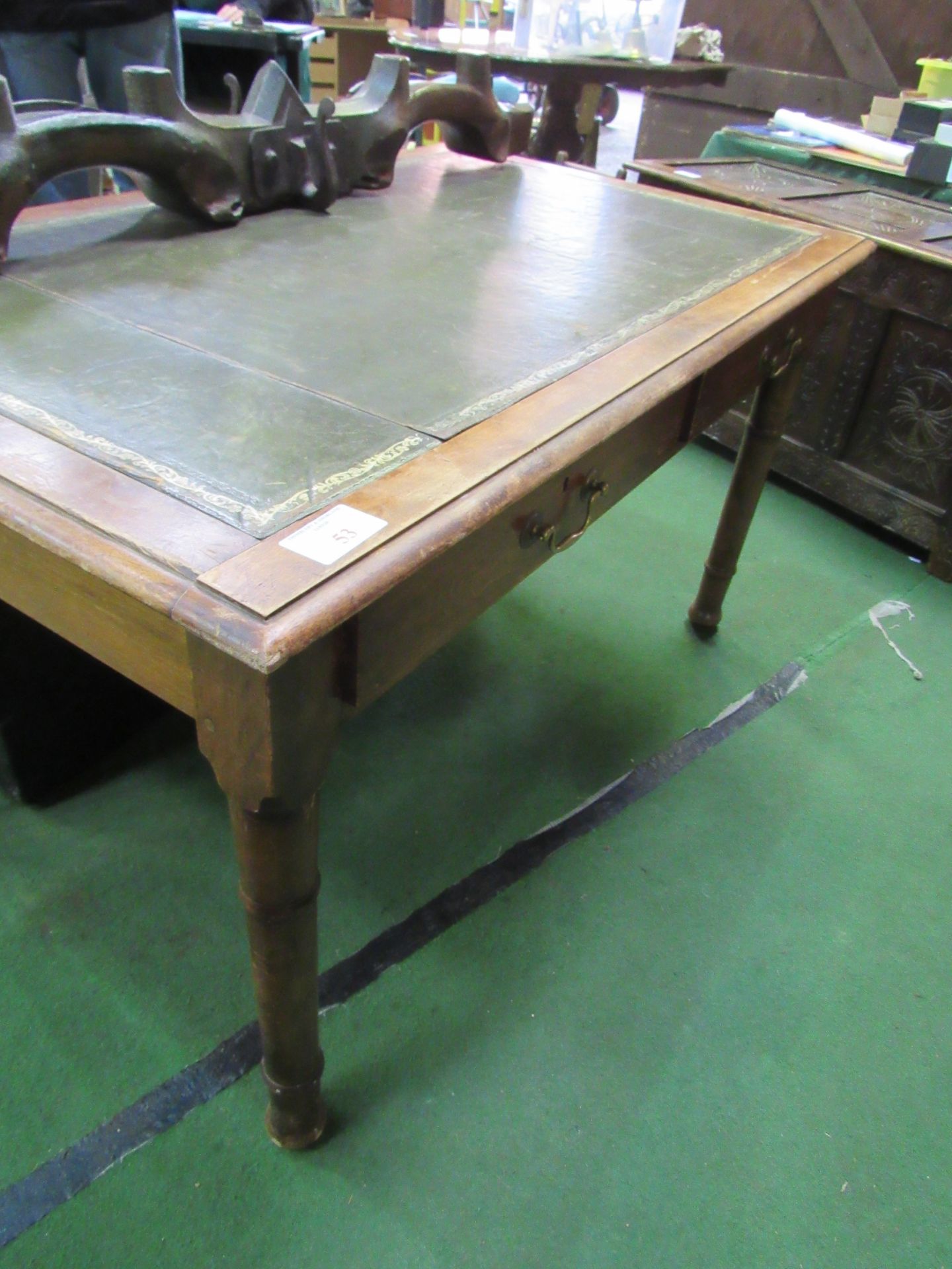 Mahogany writing table with leather skiver and 3 frieze drawers. 140 x 84 x 76cms. Estimate £20-40. - Image 2 of 4