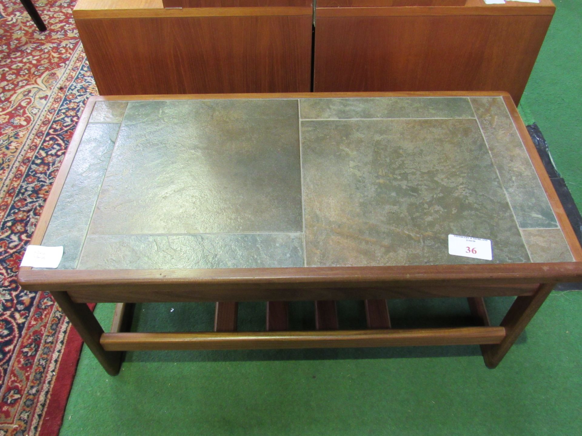 Teak tile-top coffee table by Anbercraft of Stoke-on-Trent, 85 x 44 x 39cms. Estimate £20-30. - Image 2 of 4