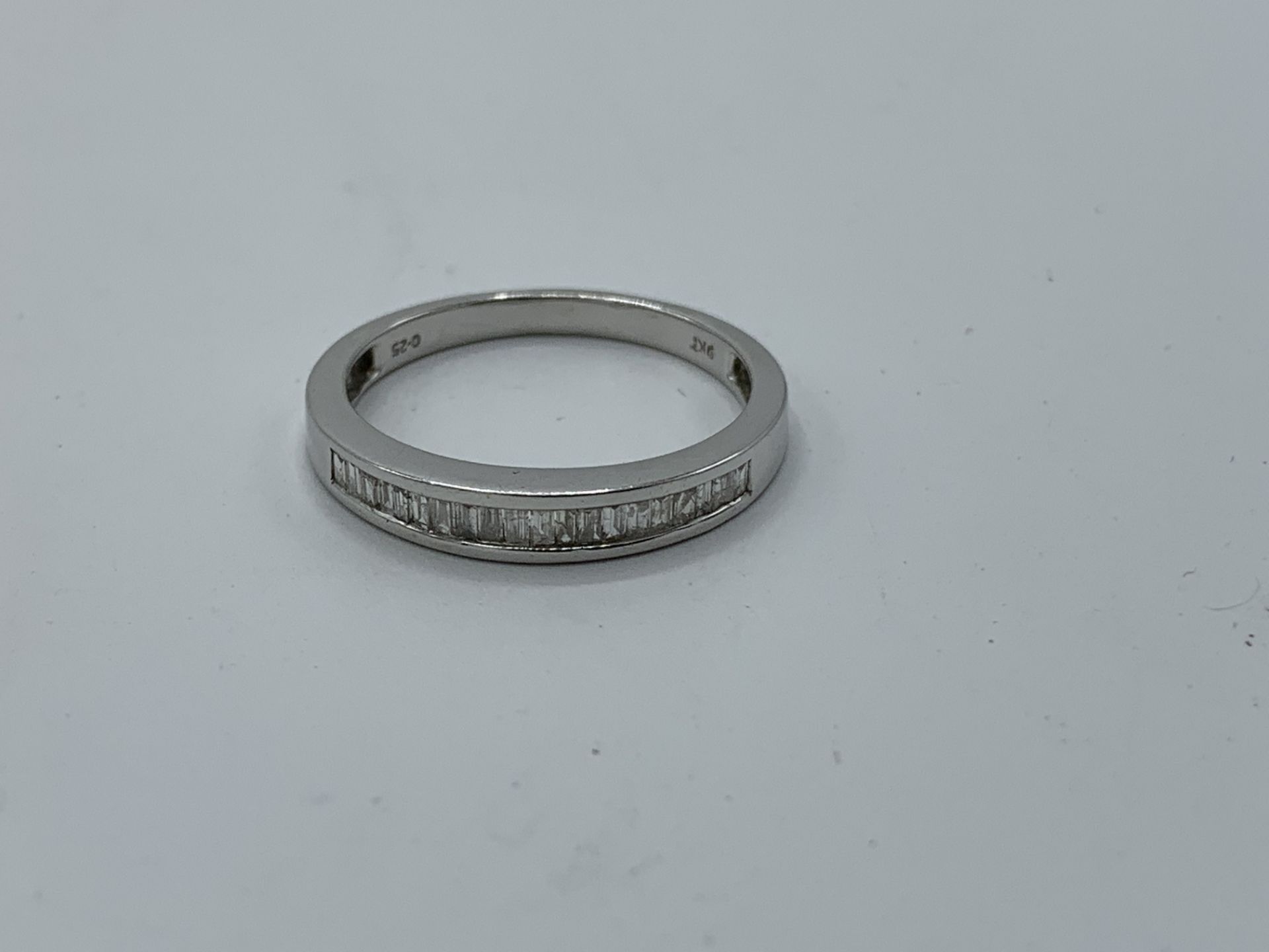 9ct white gold diamond half eternity ring, weight 2.4gm, size P 1/2. Estimate £150-180.