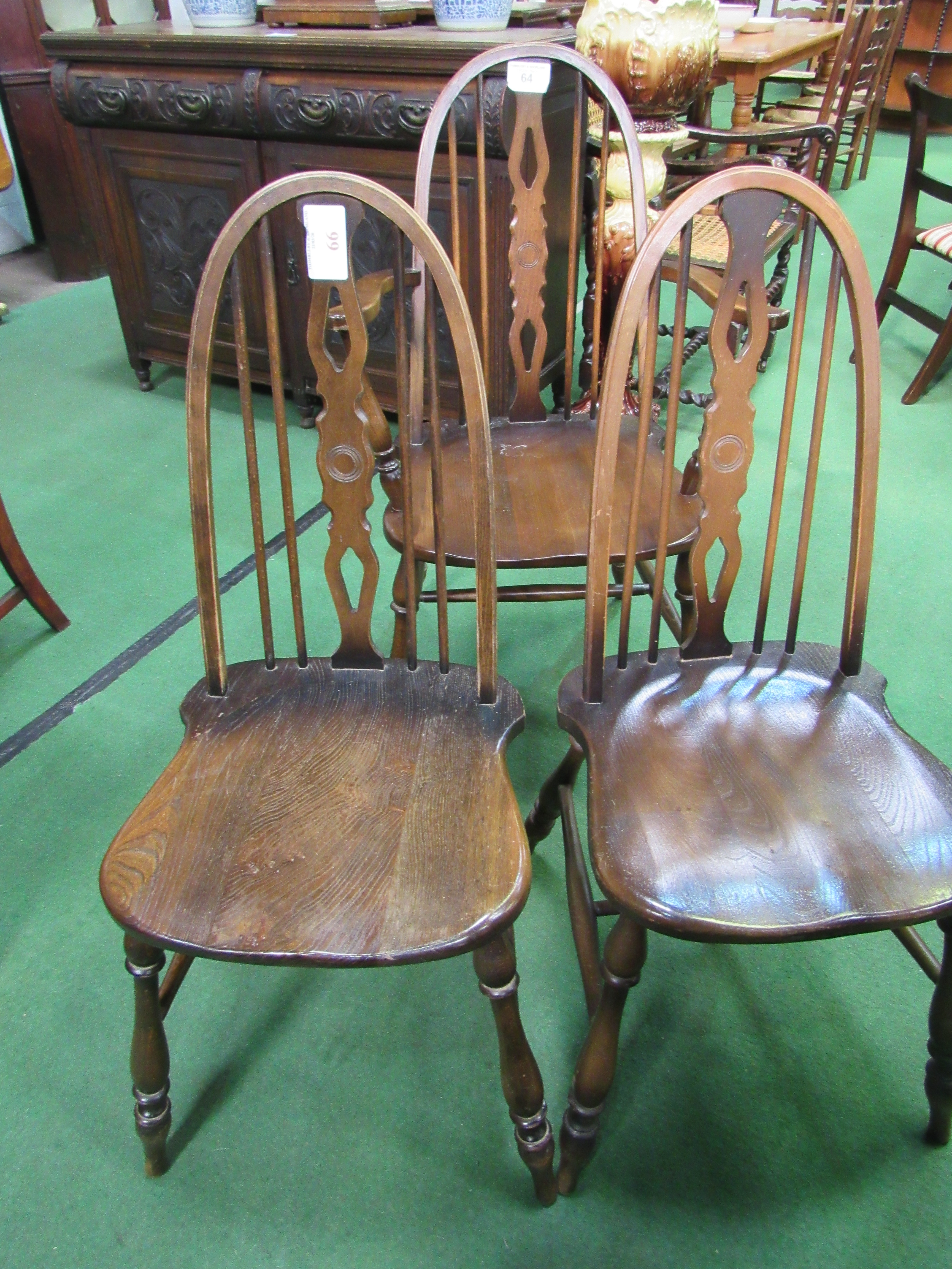6 rail back shaped seat chairs and 2 matching carvers. Estimate £10-30. - Image 4 of 4