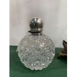 Victorian silver lidded hobnail cut ball shape perfume bottle. Estimate £30-50.