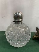 Victorian silver lidded hobnail cut ball shape perfume bottle. Estimate £30-50.