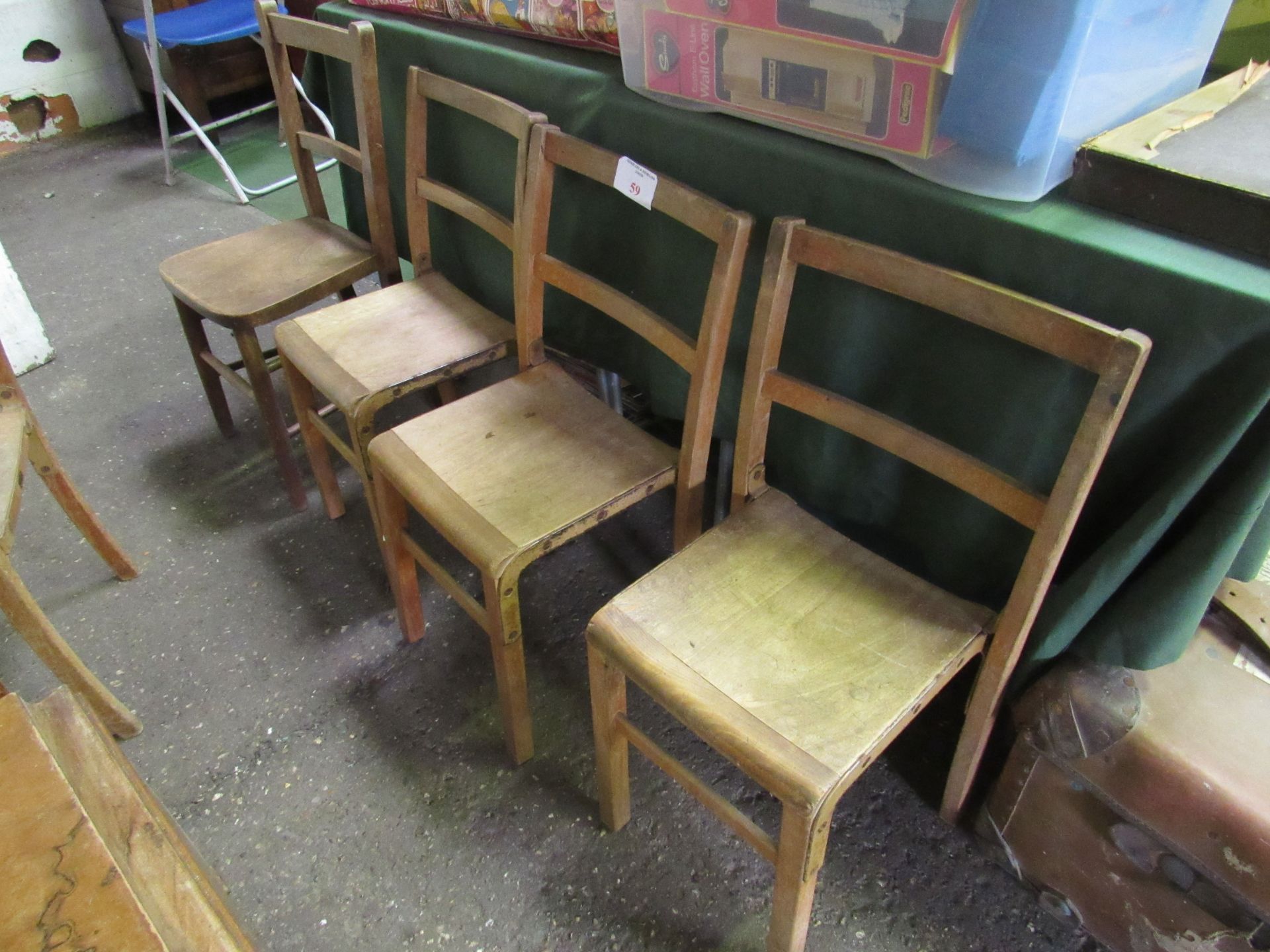 4 x 1950's school chairs by Kingfisher and another, together with a child's school desk. Estimate £ - Image 2 of 2