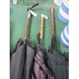 3 antique lady's sunshades/umbrellas: one with boxwood and ivory handle; one with horn handle and