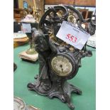 Art Nouveau Bronze figural mantel clock case (mechanism for replacement). Estimate £60-90.