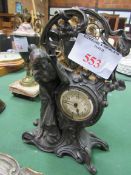 Art Nouveau Bronze figural mantel clock case (mechanism for replacement). Estimate £60-90.