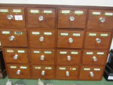 Set of 16 Apothecary drawers. Estimate £120-150.