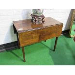 Oak drop-side table with drawer to one end, 98(open) x 87 x 74cms. Estimate £20-30.