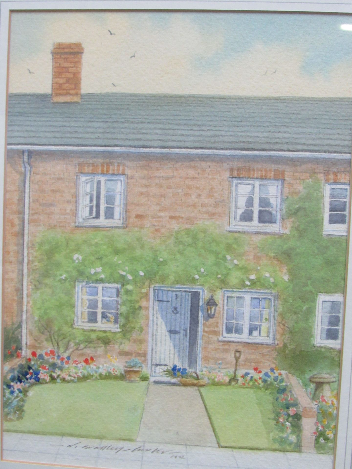 Pencil sketch by B.N Bradley Carter of a house and garden; and a watercolour of the same house by - Image 2 of 2