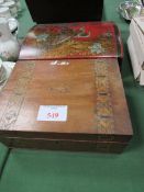 Inlaid box with interior tray and a doomed-top Oriental lacquered mahogany box. Estimate £20-30.