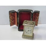 Miniature silver cased carriage clock by Ansonia Clock Co. New York in original leather-covered