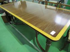 Hardwood table on unusual X shaped stretcher, 200 x 99 x 75cms. Estimate £50-60.