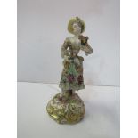 19th Century Meissen figure of a Flower seller with lace trim. Estimate £40-60.