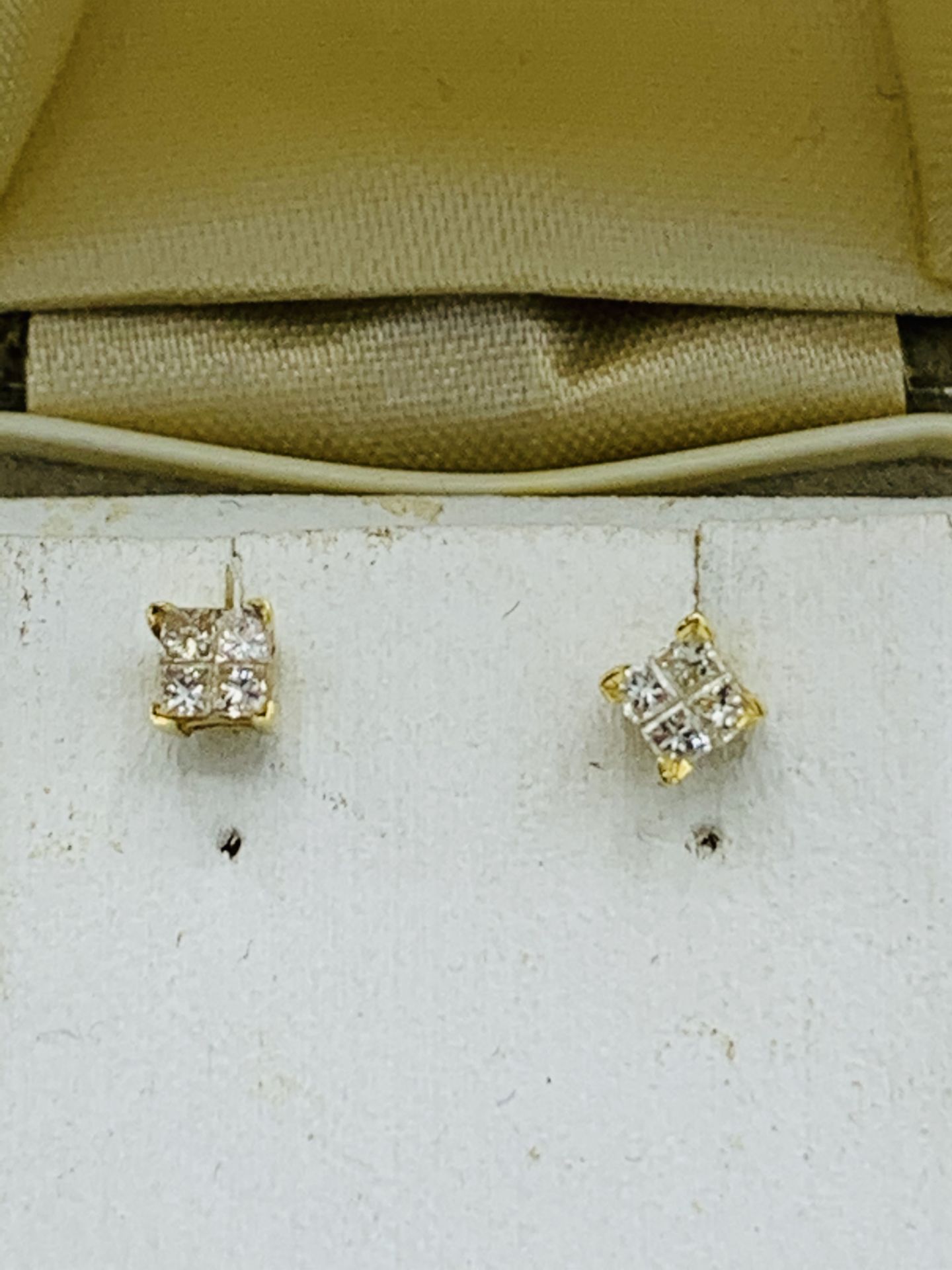 9ct gold and diamond stud earrings, diamonds approx 1/4ct. Estimate £40-50. - Image 2 of 3
