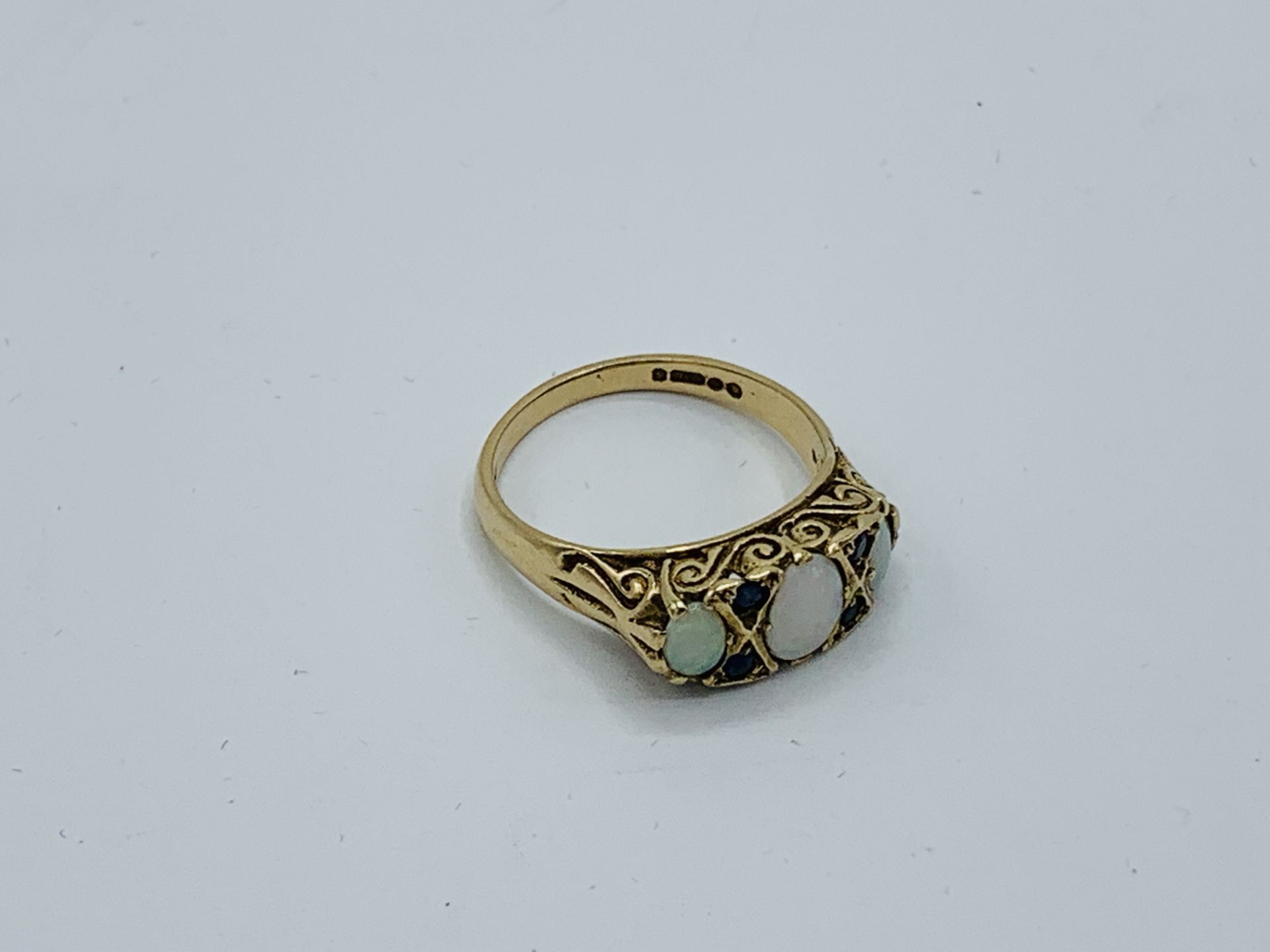 9ct gold opal and sapphire ring, size P, weight 3.5gms Estimate £150-180. - Image 2 of 2