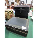 Ebonised metal cashier's box with lock and internal compartments, marked for Captain G H