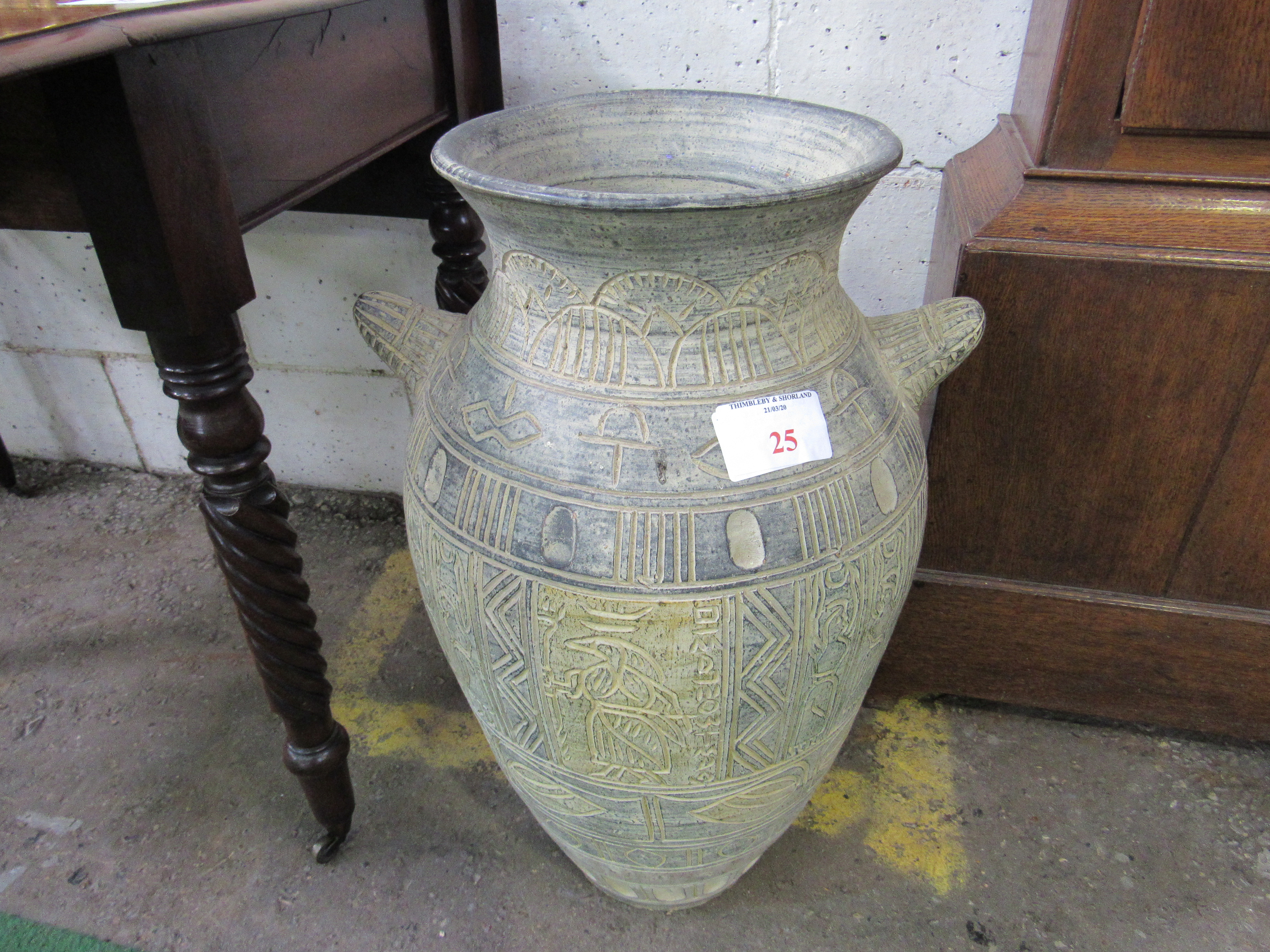 Large Egyptian-style vase. Height 64cms. Estimate £30-40. - Image 2 of 2