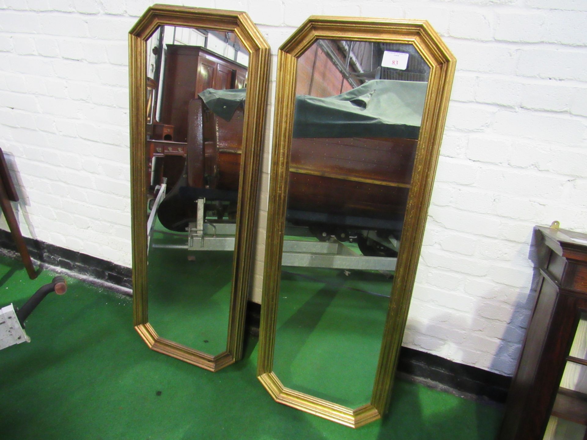 2 gilt framed tall wall mirrors, 130 x 50cms. Estimate £30-50. - Image 2 of 2
