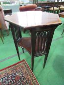 Mahogany hexagonal top display table, 61 x 73cms. Estimate £20-30.