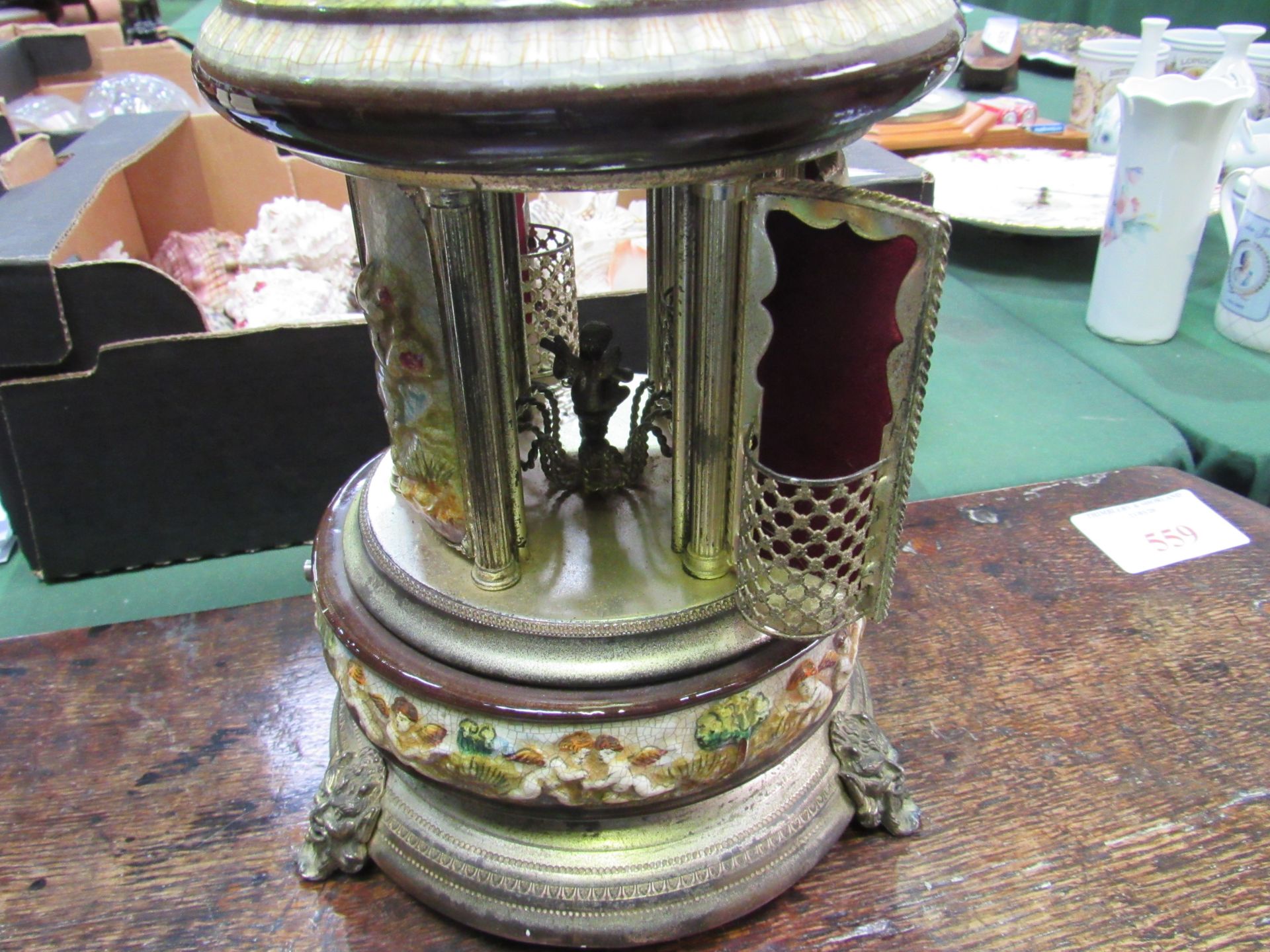 Vintage Reuge large porcelain musical cigarette dispenser. Estimate £60-90. - Image 4 of 4