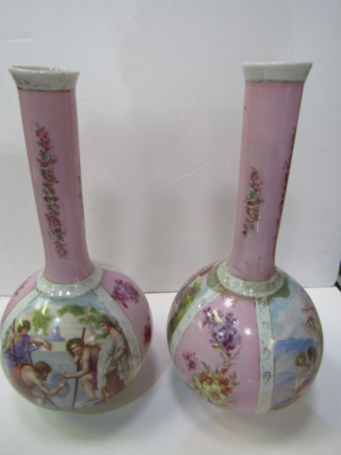 A pair of Limoges style decorative vases, height 34cms. Estimate £30-40. - Image 3 of 3