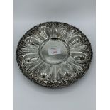 Italian 800 silver decorated dish, weight 26.5ozt, diameter 36.5cms. Estimate £180-220.