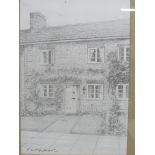 Pencil sketch by B.N Bradley Carter of a house and garden; and a watercolour of the same house by