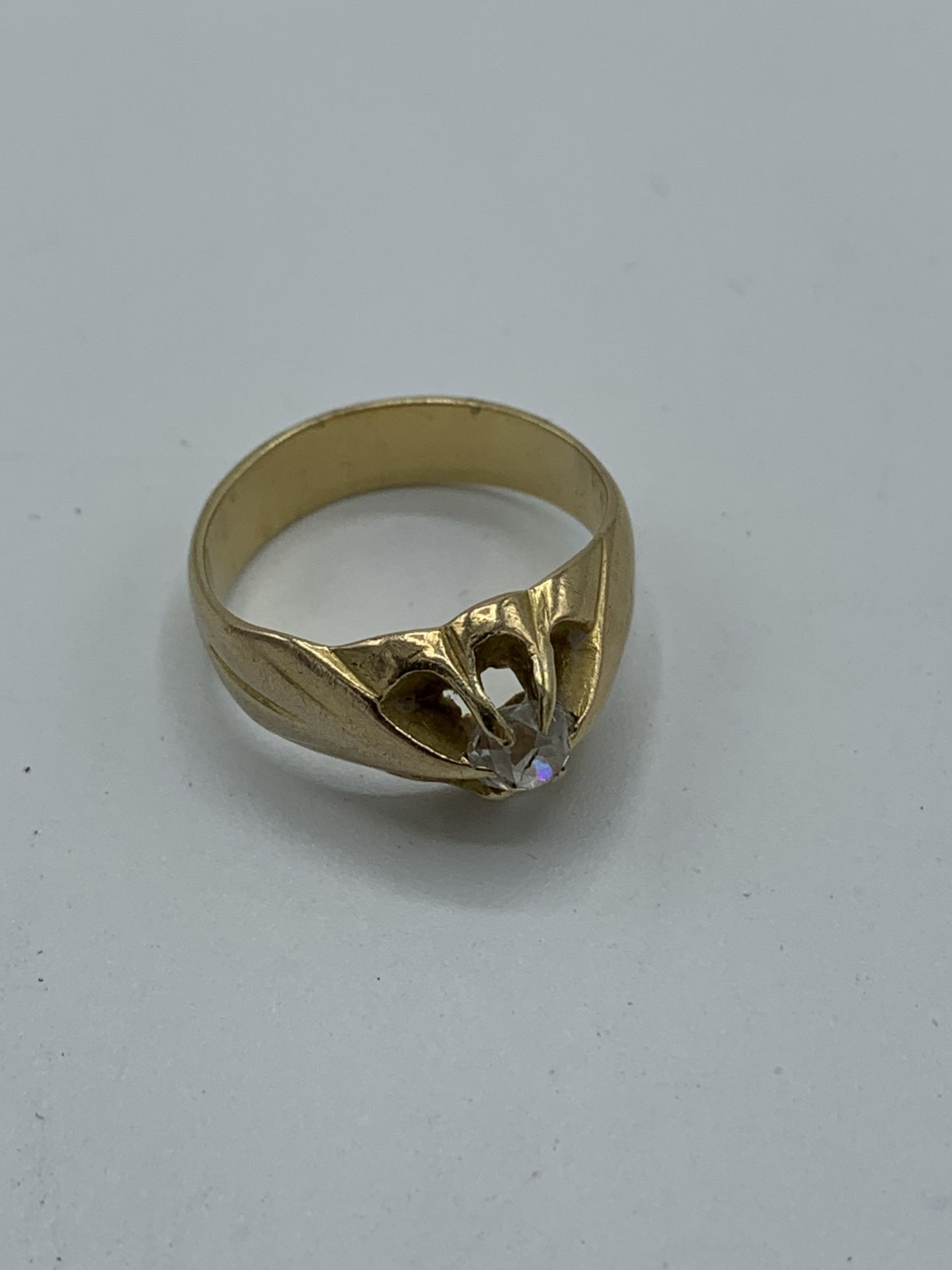 Yellow metal and diamond ring, size J, weight 5.2gms. Estimate £150-180. - Image 2 of 2