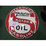 Circular reproduction enamel sign Polarine Oil, diameter 30cms. Estimate £20-30.