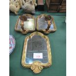 2 mirrored sconces and one matching mirror. Estimate £20-40.