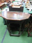 Oak side table with shaped top on stretchers, 75 x 36 x 78cms. Estimate £10-20.