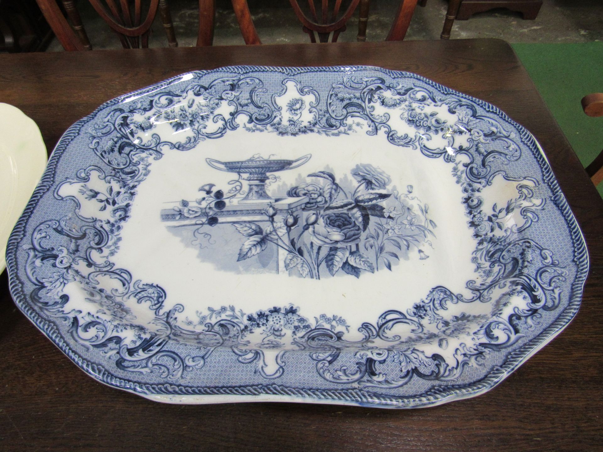 Copeland meat plate and matching serving plate as found together with a cream serving plate, 54 x
