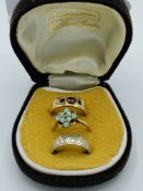 Yellow metal and garnet stone ring, size M, weight 4.3gms; 9ct white gold wedding band, size N,