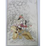 Miniature Indian watercolour of lovers, unframed. Estimate £35-50.