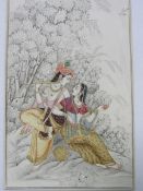 Miniature Indian watercolour of lovers, unframed. Estimate £35-50.