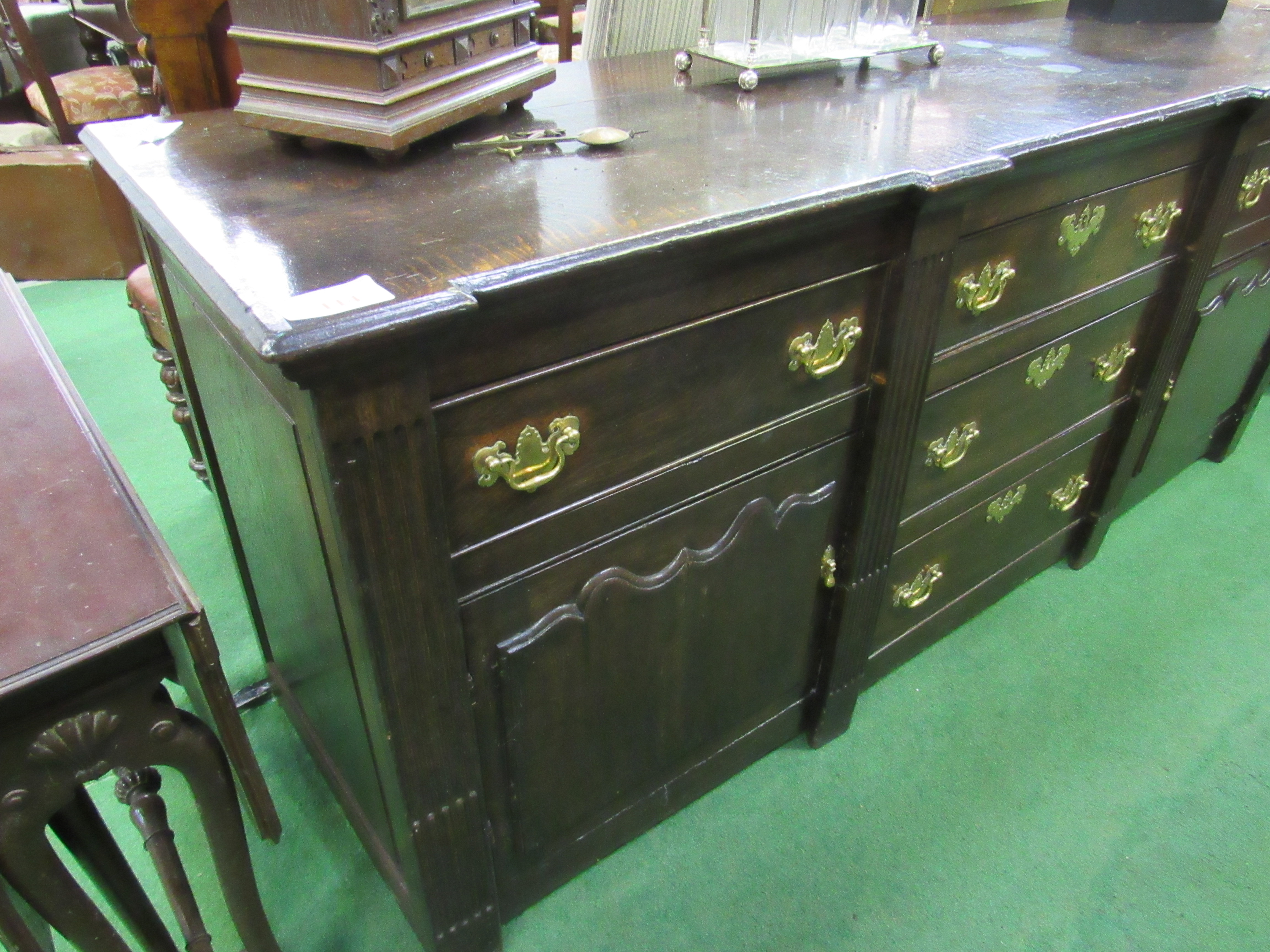 18th Century step fronted sideboard with 3 centre drawers flanked by 2 drawers with cupboards below, - Image 3 of 5