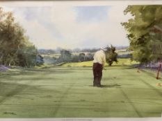 Framed and glazed ""2nd Hole at Huntercombe Golf Course"", print by R.A. Wade signed in the image.