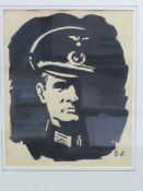 WW2 ink-wash picture of Nazi Staff Officer, Rudolf Hess, signed FJ/41. Estimate £30-50.