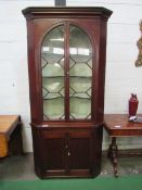 Mahogany corner cabinet with glazed doors over 2 door cupboard , 100 x 65 x 210cms. Estimate £20-