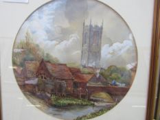 Framed and glazed watercolour of a village scene signed Pratlen 1852. Estimate £20-30.