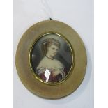 Hand painted miniature of Georgian lady, oil on ivorine, signed Rolf (indistinct) in oval velvet