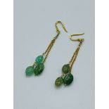 Natural green stone drop earrings. Estimate £150-200.