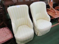 2 yellow covered tub chairs. Estimate £10-20.