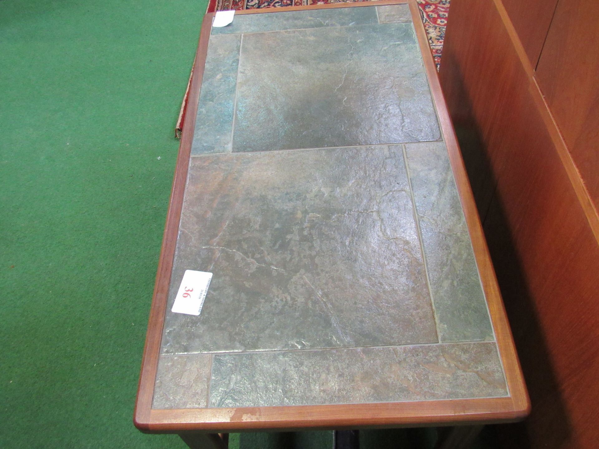Teak tile-top coffee table by Anbercraft of Stoke-on-Trent, 85 x 44 x 39cms. Estimate £20-30. - Image 4 of 4